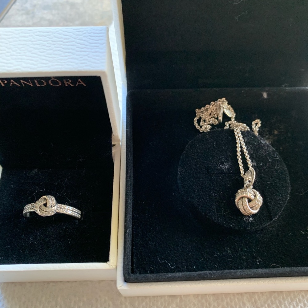 Cute Pandora Love Knot necklace and Ring.